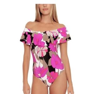 NWT $162  Trina Turk Lynx Gemini One Piece Swimsuit Sz 10 Colorful Pink Purple